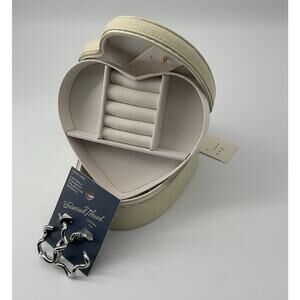 A New Day Heart Travel Jewelry Box White & White Interior W/nickel Free Earrings
